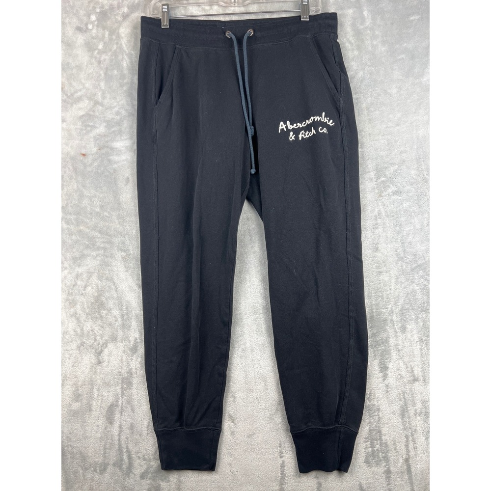 Abercrombie & Fitch Mens Medium Black Fleece Jogger Sweatpants Embroidered Logo - Picture 10 of 10